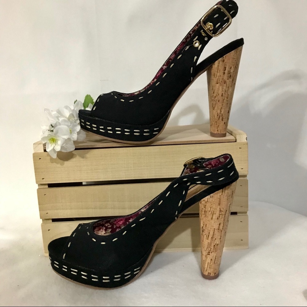 💖 Envy Sunshine Peep-Toe Cork Heels